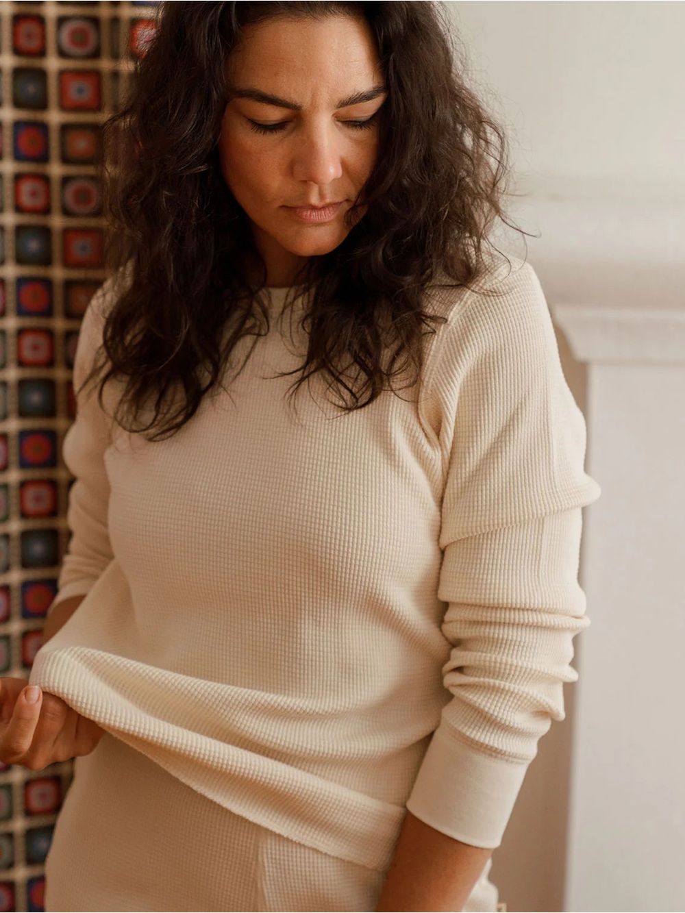 Noble Waffle Long Sleeve Top in Oat Milk— Women’s Size Medium